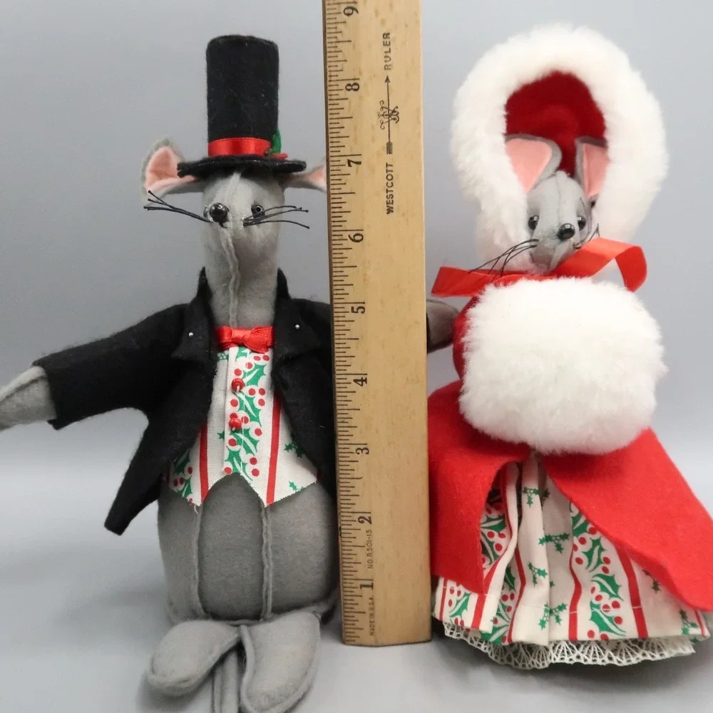 Vintage‎ Stuffed Felt Plush Christmas Mice 80s Mr. & Mrs. Mouse 8